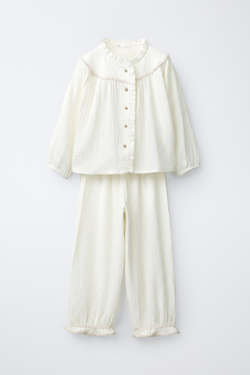 ZARA ПИЖАМА С КОНТРАСТНОЙ ВОЛНИСТОЙ ТЕКСТУРОЙ, ЭКРЮ