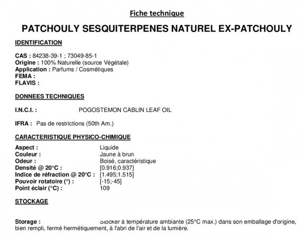 PATCHOULY SESQUITERPENES naturel / ПАЧУЛИ ТЕРПЕНЫ CAS 84238-39-1; 73049-85-1