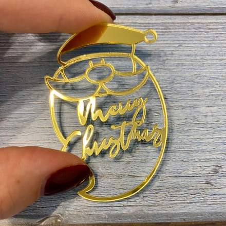 Украшение фигурное - Санта «Merry christmas» золото, 10 шт