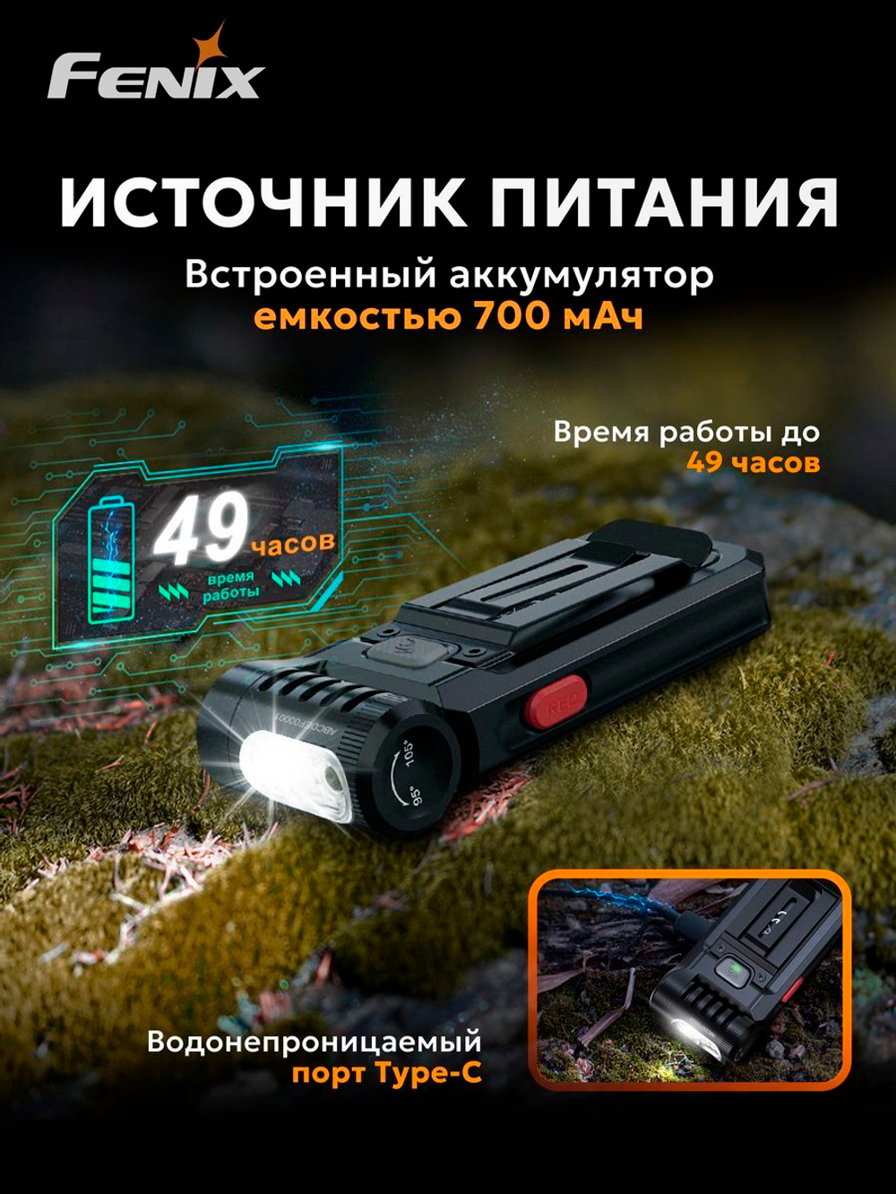 Фонарь ручной Fenix многофункциональный SW05R-UV с ультрафиолетовой подсветкой, черный