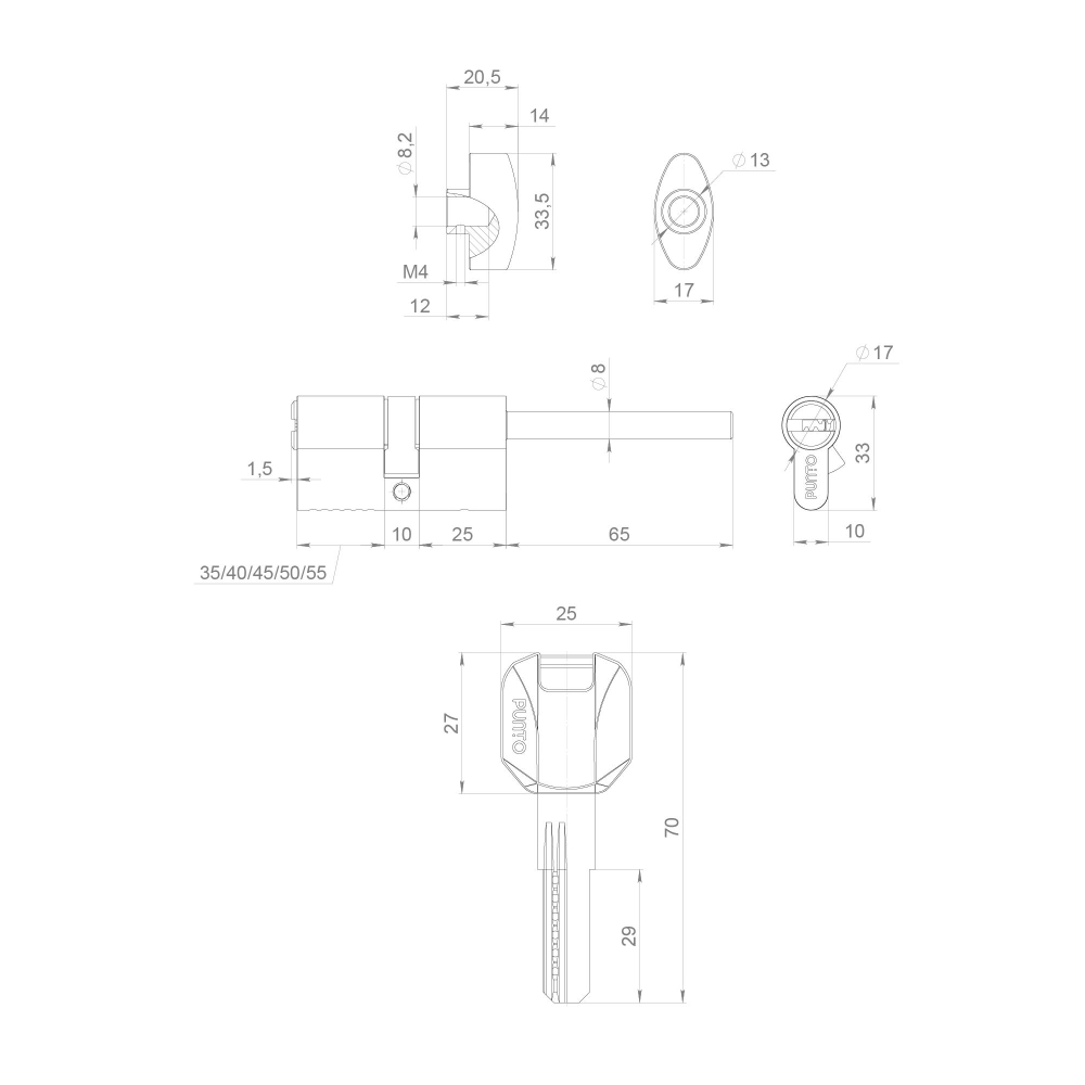 Цилиндровый механизм (Z407/85) Z4007Tang85(50+10+25) со штоком CP хром
