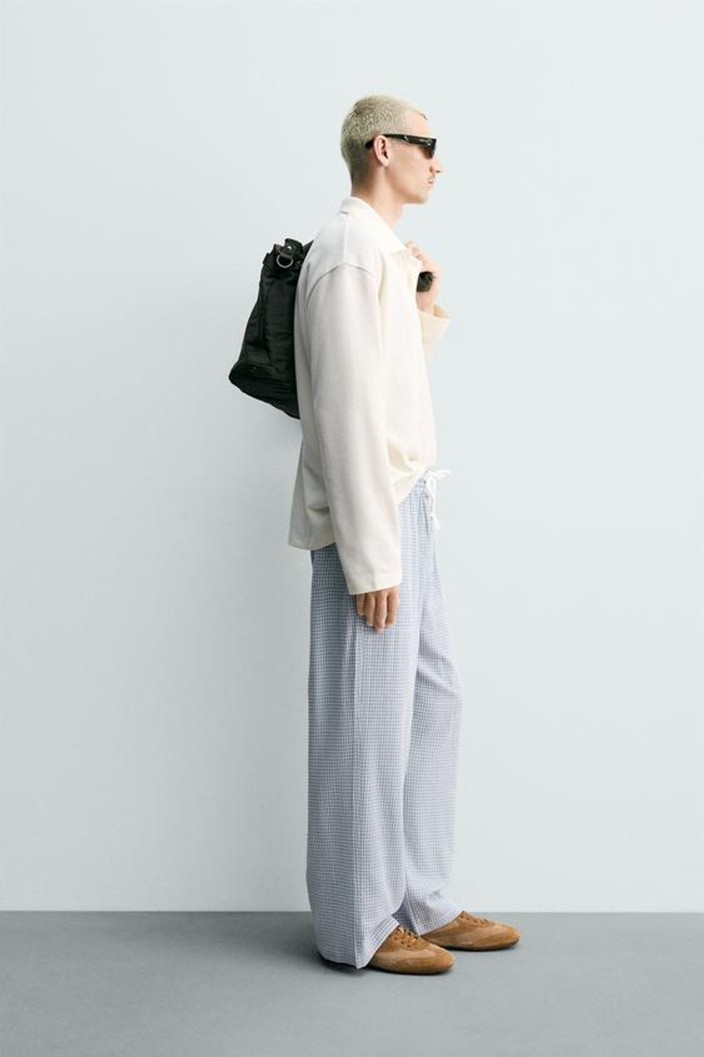 ZARA БРЮКИ RELAXED FIT В КЛЕТКУ, НЕБЕСНО-ГОЛУБОЙ