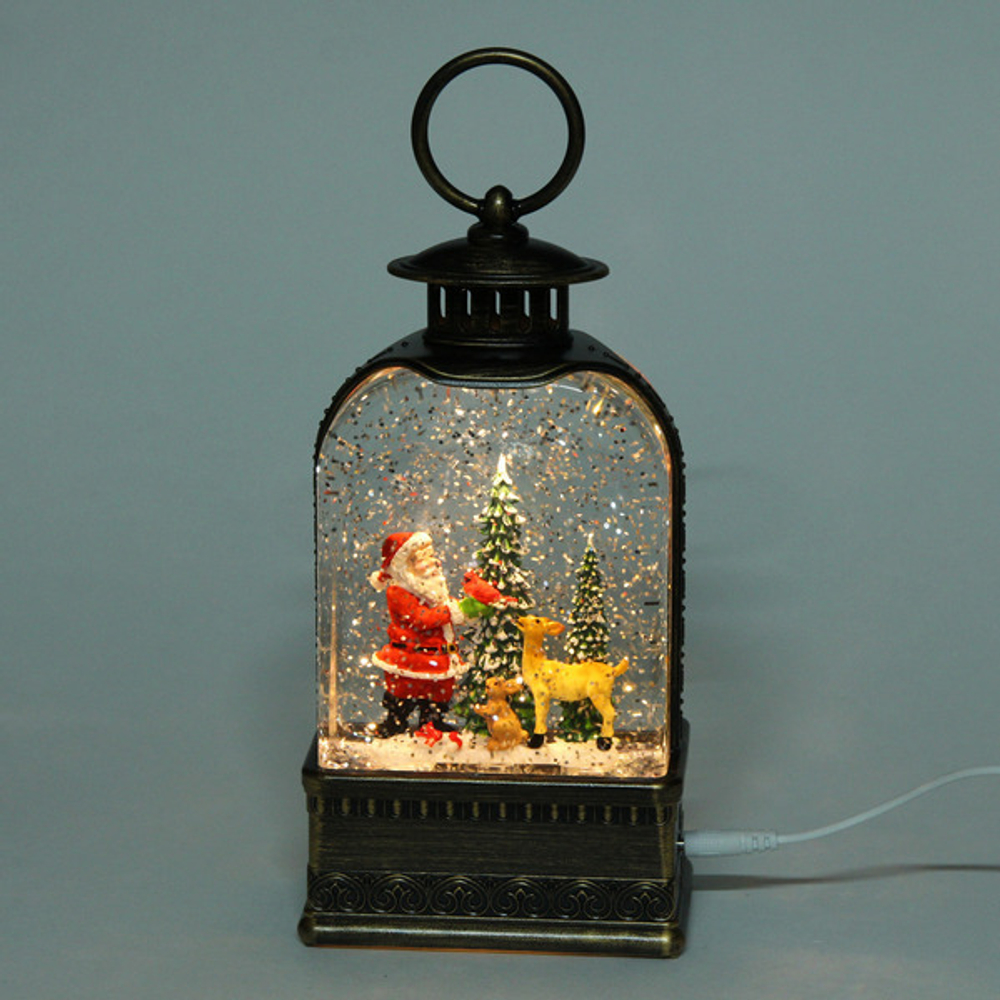 Сувенир с подсветкой «Сказочная упряжка» 10,5*6*20 см (работает от 3*ААА и USB+музыка, подсветка, эффект снегопада)