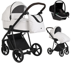 Детская коляска Roan Sol Кожа 3 в 1 с автокреслом Tutis Elo Black RSL/2024 White/Black/руч.Тем.коричневый