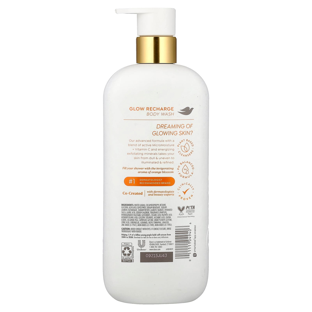 Dove, Glow Recharge, гель для душа, цветы апельсина, 547 мл (18,5 жидк. унции)