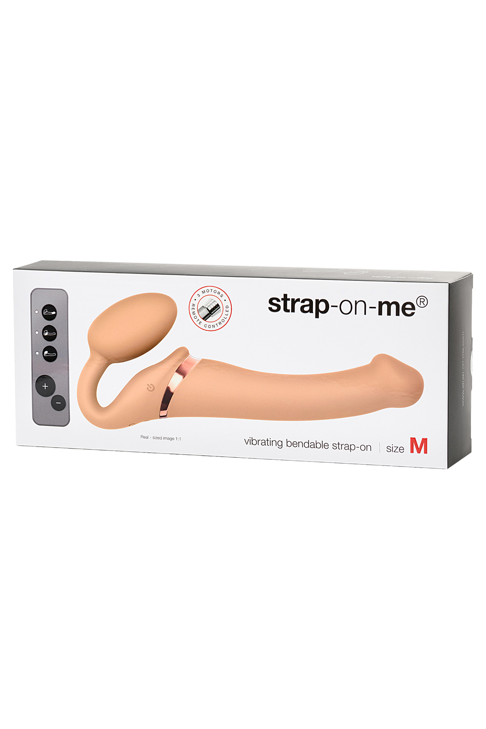 Безремневой страпон Strap-on-me с вибрацией, с 3-мя моторами, телесный, M