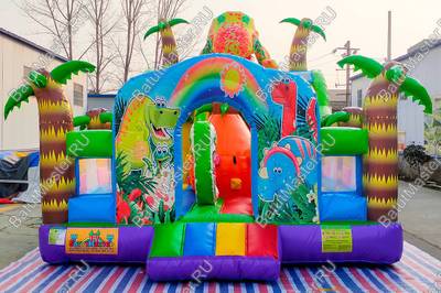 Коммерческий надувной батут "Хамелеон и динозавры" 9х5х5 м