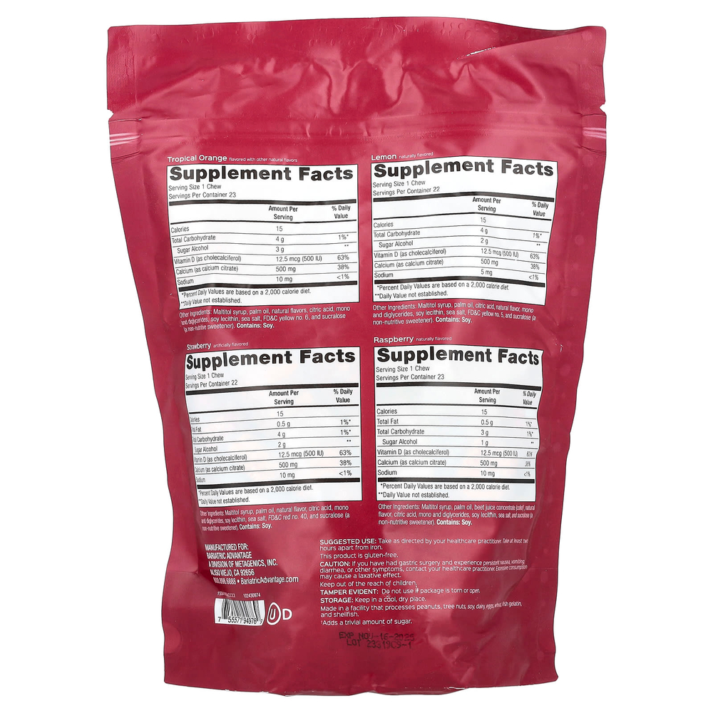 Bariatric Advantage, Chewy Bite, цитрат кальция, без сахара, фруктовое ассорти, 90 жевательных таблеток