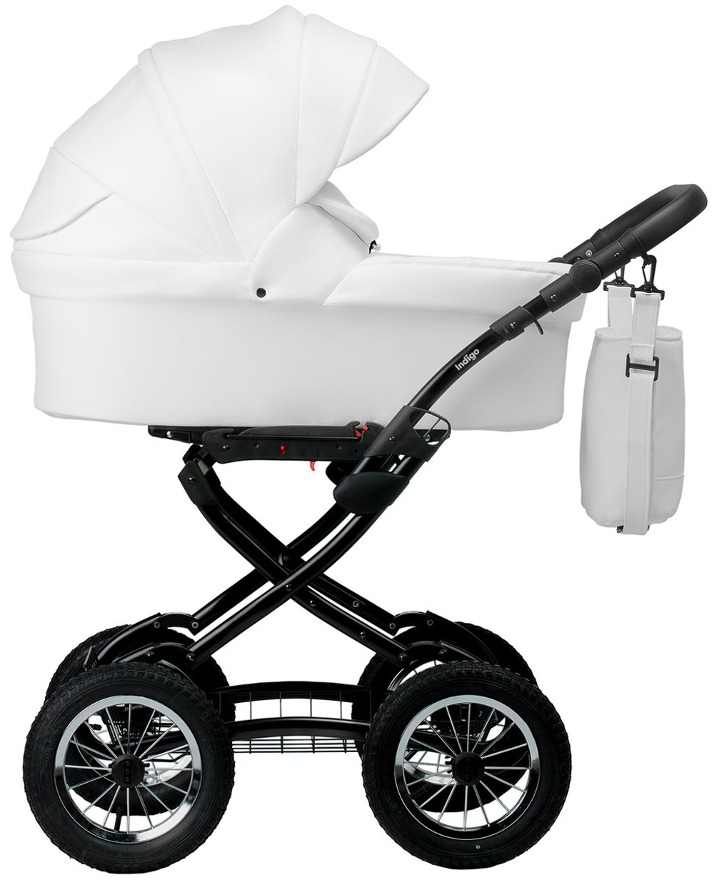 Детская коляска Indigo Barbara Eco Classic 3 в 1 с автокреслом Avionaut Cosmo Grey Be05 белая кожа