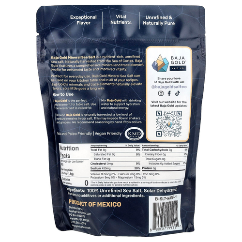 Baja Gold Salt Co., Минеральная морская соль, натуральная зерновая, 454 г (1 фунт)
