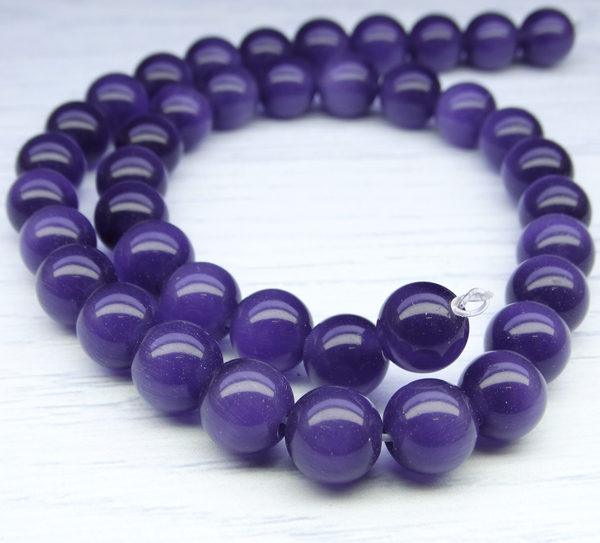 ПК077НН10 Бусины из природного камня кошачий глаз (фиолетовый), размер: 10 мм, 3 шт.