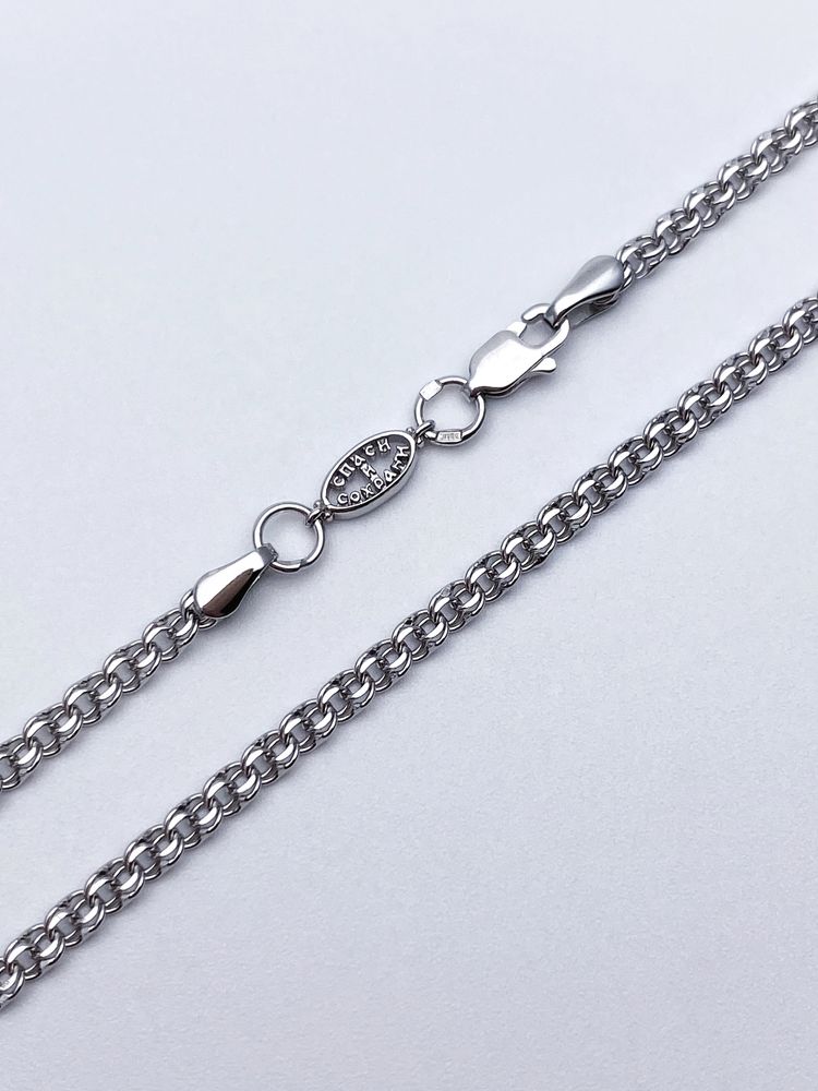 Цепь из серебра/Бисмарк/Родий/Со вставкой "Спаси и сохрани"/С алмазной огранкой