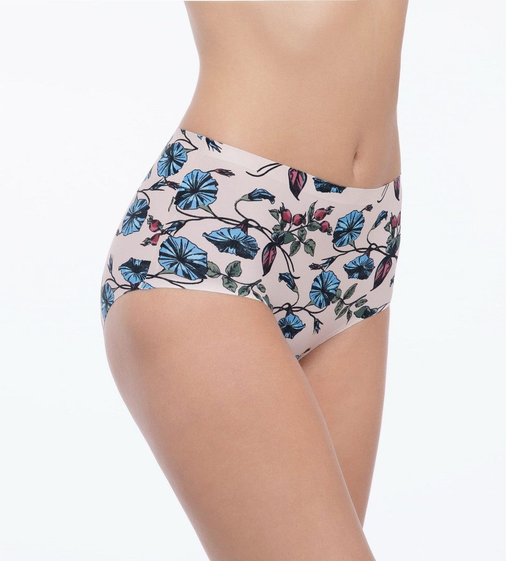 Высокие трусики Bluebell с принтом в виде колокольчиков (Размер: XL) (Цвет: телесный)