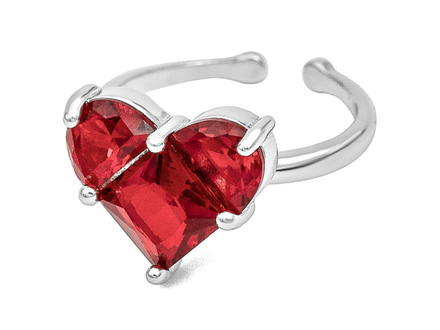 Кольцо Сердце 12,5мм, с красными кристаллами