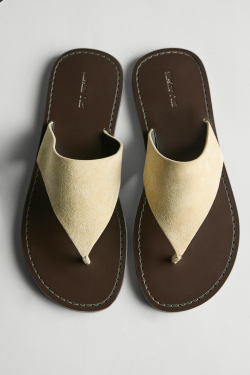 Massimo Dutti Сандалии с разделителем для пальцев ног из натуральной кожи, бежевый