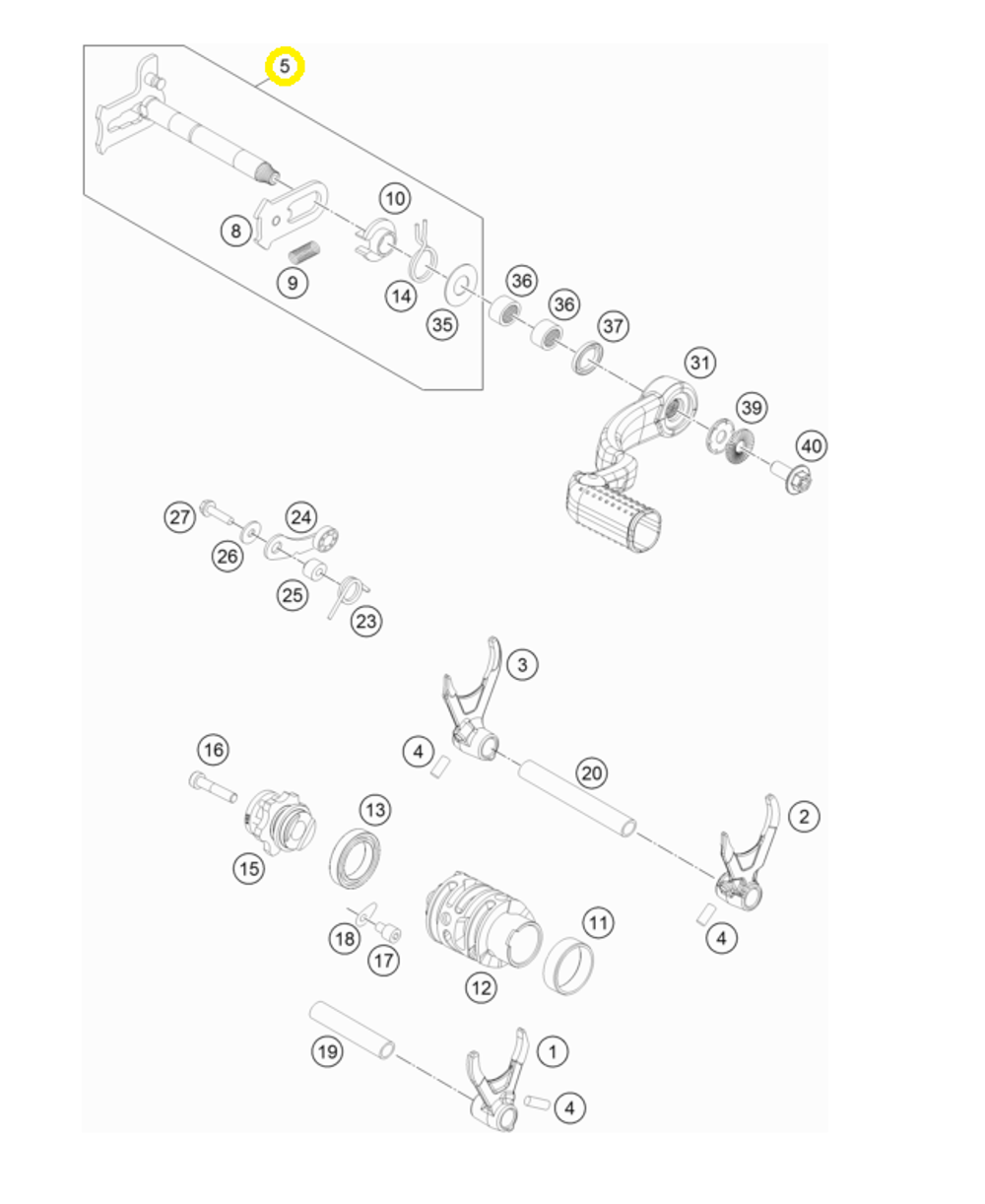 Вал переключения КПП KTM, HQV, GASGAS 250/300сс
