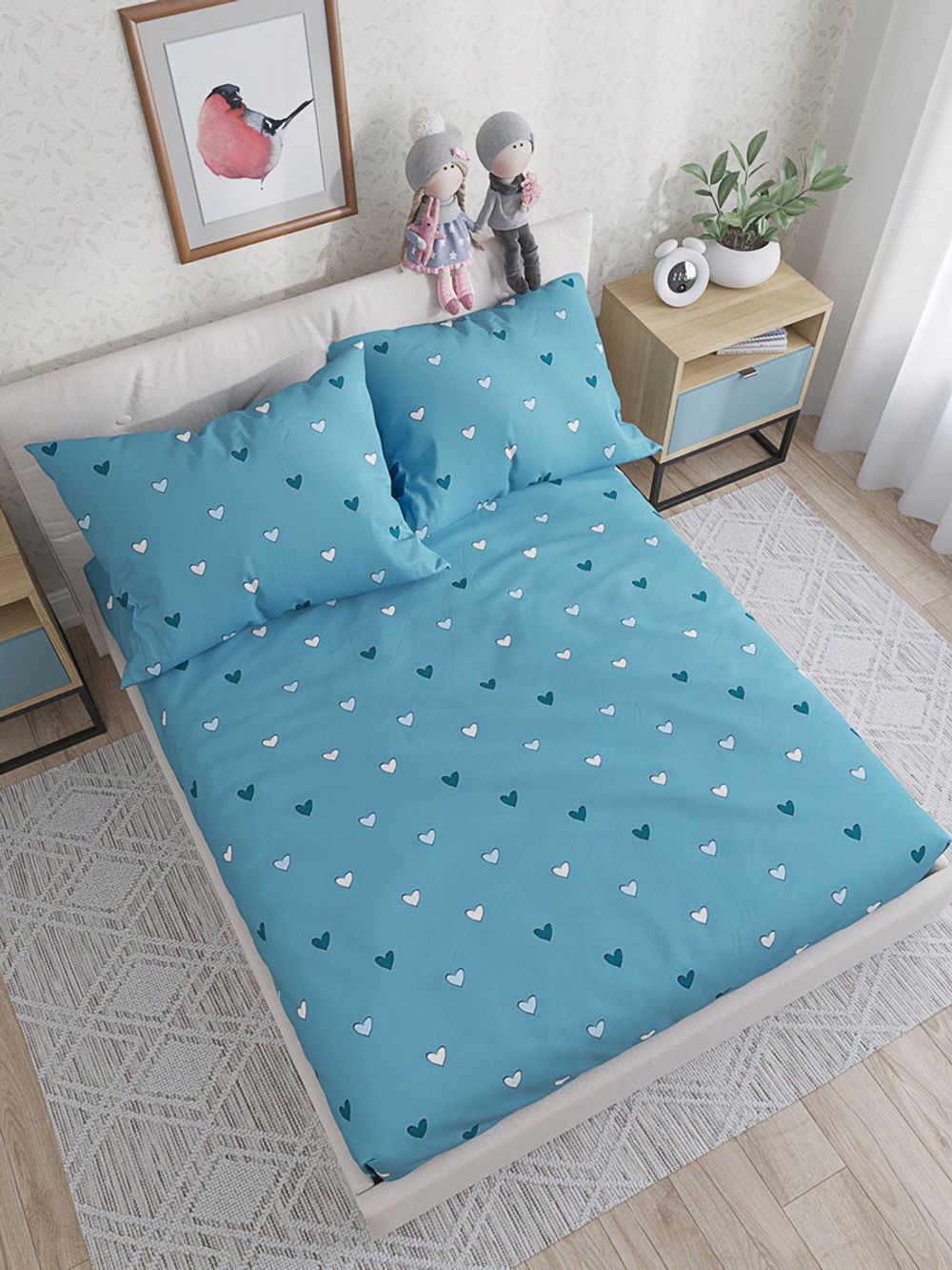 Постельное белье  поплин Сказка "Джули/Джули (компаньон)" 1,5-сп  Наволочка 50х70 см 1 шт  Простынь  150x215 см  Пододеяльник 145x215 см