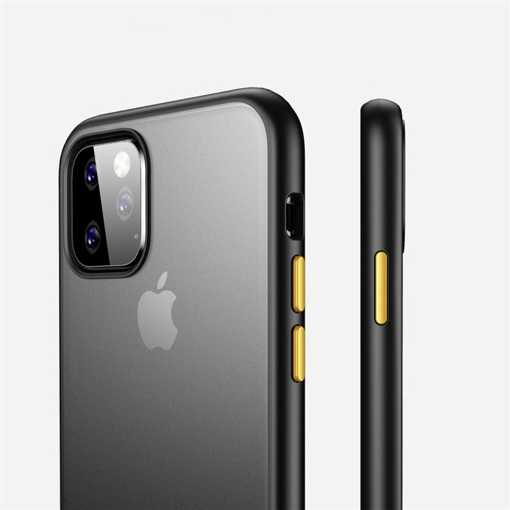 Прозрачный чехол на iPhone 11 Pro Max черные рамки с желтыми кнопками, серии Ultra Hybrid от Caseport