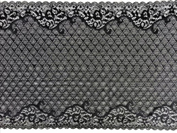 Эластичное кружево, черное с серебристыми ромбами, 23см (Артикул: EK-1021), м