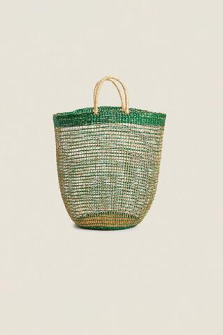 ZARA HOME БОЛЬШАЯ ПЛЯЖНАЯ СУМКА-КОРЗИНА, ЗЕЛЕНЫЙ