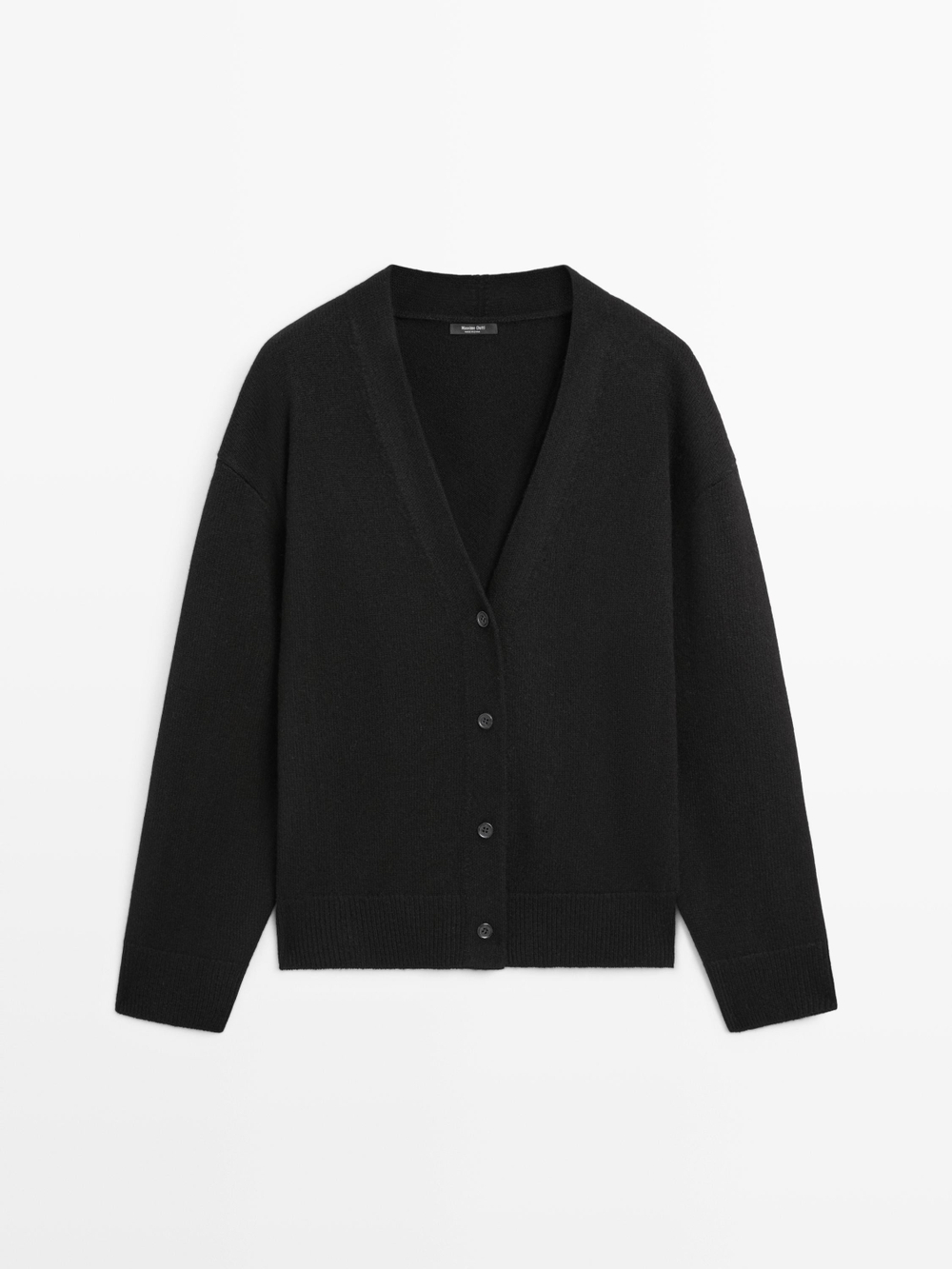 Massimo Dutti Кардиган из смесовой шерсти с V-образным вырезом, черный