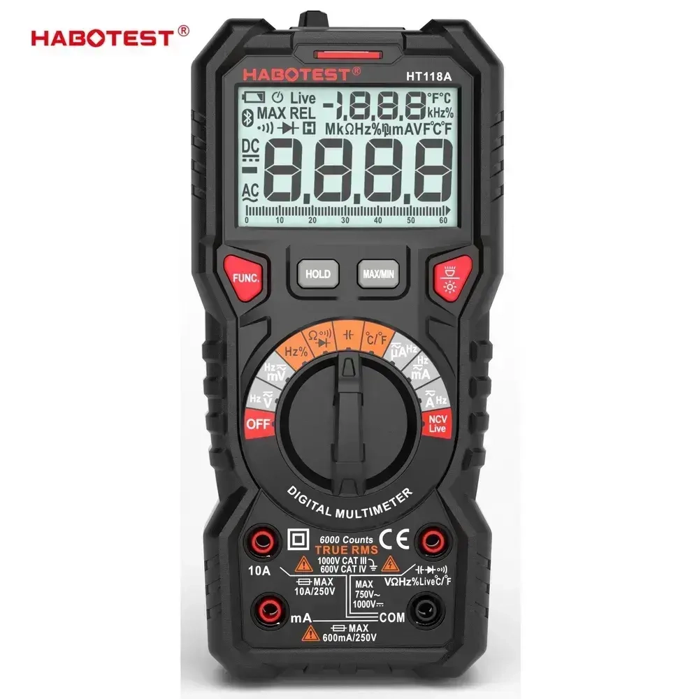 Цифровой мультиметр HT118A Habotest автомат емкость частота температура поиск проводки ток фаза фонарик подсветка True RMS