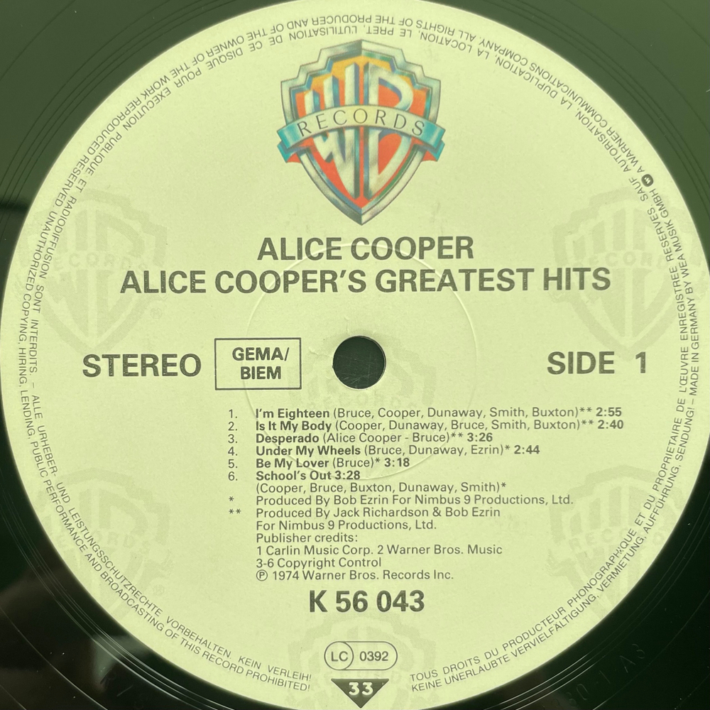 Alice Cooper ‎– Alice Cooper's Greatest Hits (Германия)