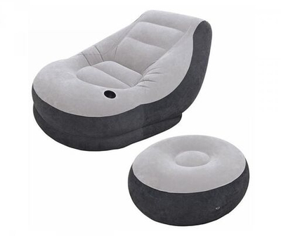 Кресло надувное Intex 68564 Ultra Lounge 137х102х79 см с пуфиком / Шезлонг надувной Интекс велюровый с подстаканником для дома и дачи