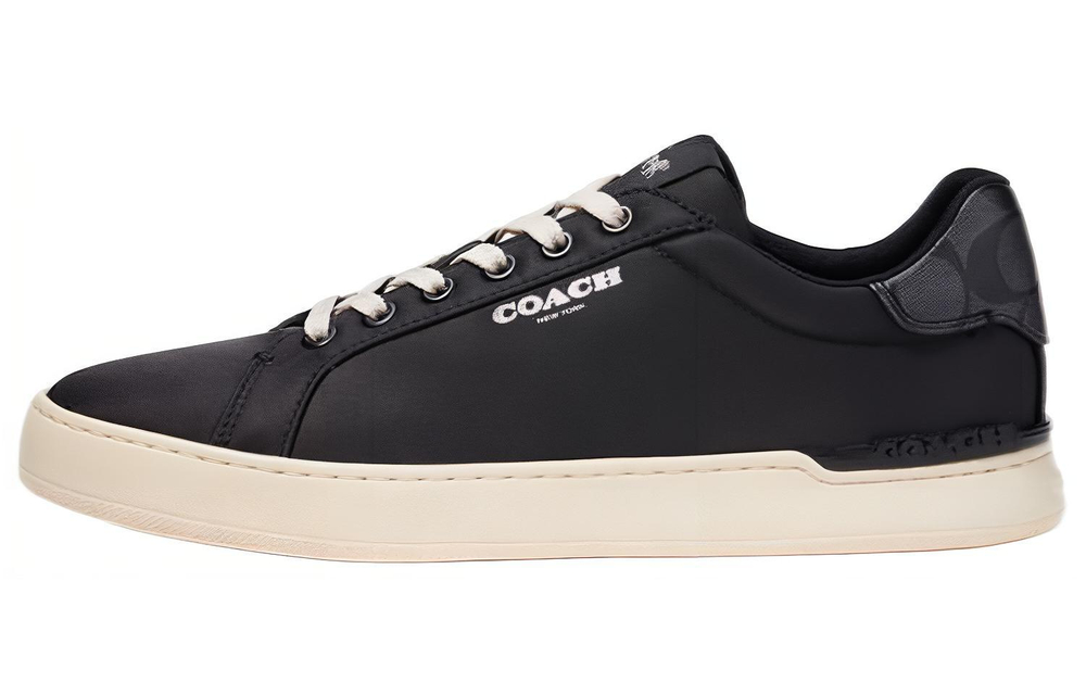 COACH Leather Low top Stylish Skateboarding Shoes Men"s Black