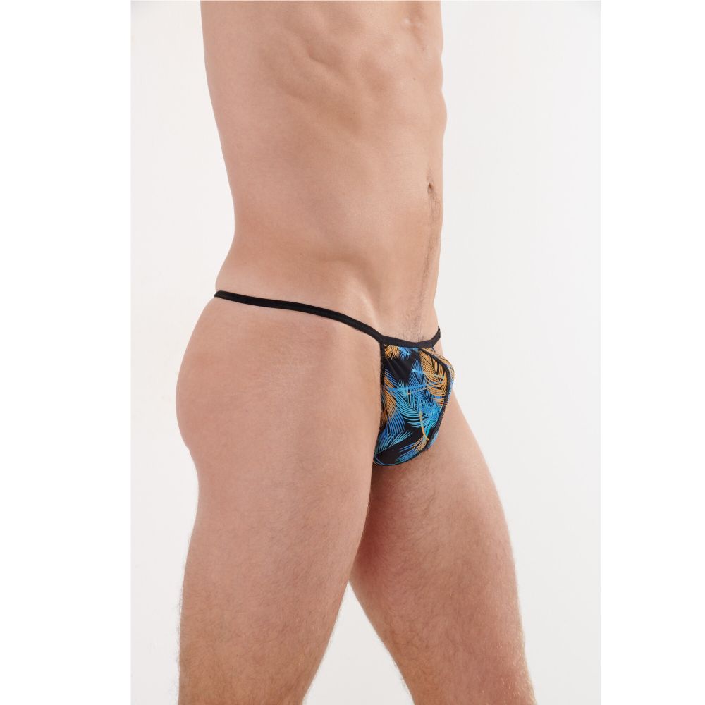 Мужские трусы стринги черные с синим с принтом HOM CHICO G-String 402717_40P0BI