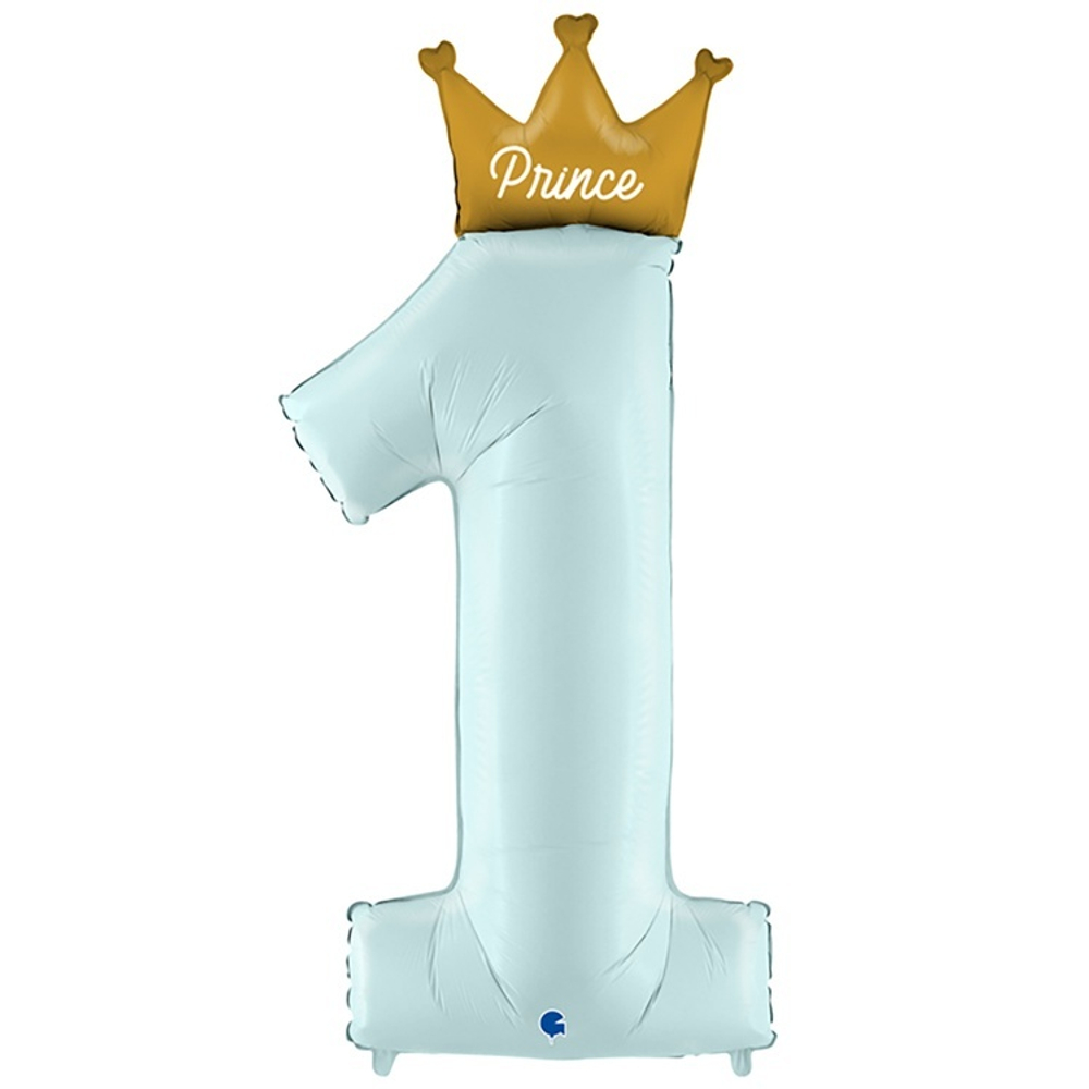 Шар ЦИФРА 1 PRINCE с короной голубая 46" 116 см