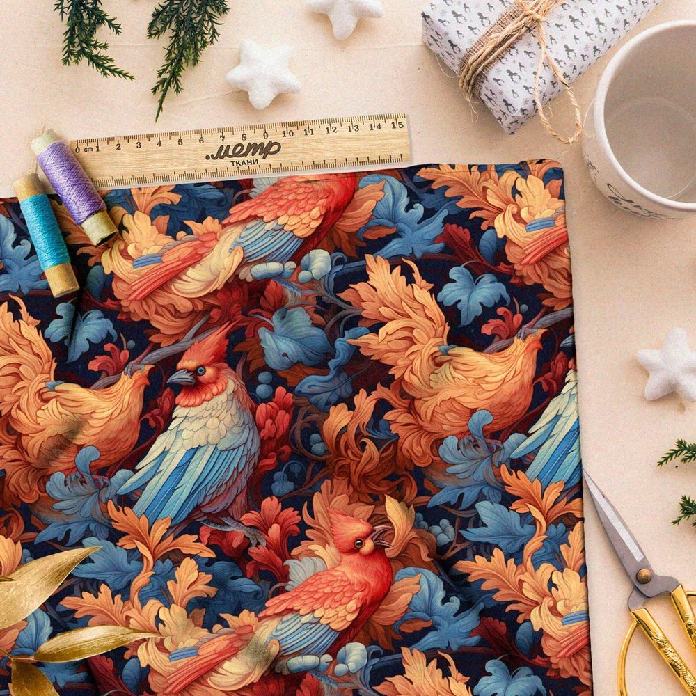 Ткань премиум дюспо полет фантазийных птиц