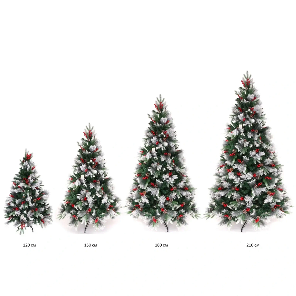 Елка «Грация» 180 см, ПВХ, леска, резина с белым напылением (шишки и ягоды), 842 ветки