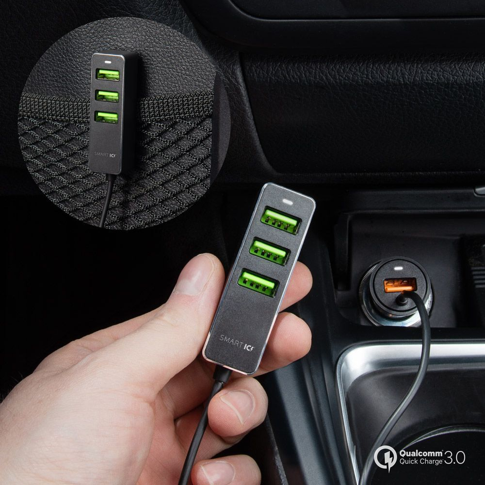 Автомобильное зарядное устройство 1 USB + 3 USB для пассажиров, QC 3.0, 7А, алюминий, графит, Без заводской упаковки