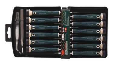 Набор отверток ювелирных с пинцетами 14пр.(SL: 1.5, 2.0, 2.5 PH: 00, 0 ,1 TORX: T5, T6, T7, T8, T9, T10), в пластиковом держателе RockForce##Rock FORCE RF-2146