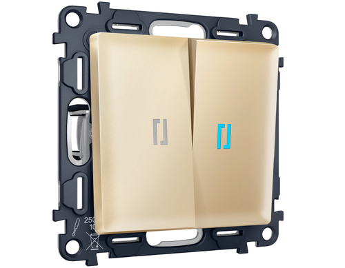 MA604060 Комплект механизма 2-кл выключателя с самовозвратом с подсветкой 10000K ALFA Шампань QUANT (AP6040, VM129, G17B)