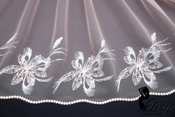 05-119 ОПТ Вышивка на неэл. сетке 21 см, в серебре, персик/телесный/серый