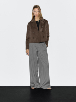 Massimo Dutti Короткое двубортное пальто из смесовой шерсти, шоколадный