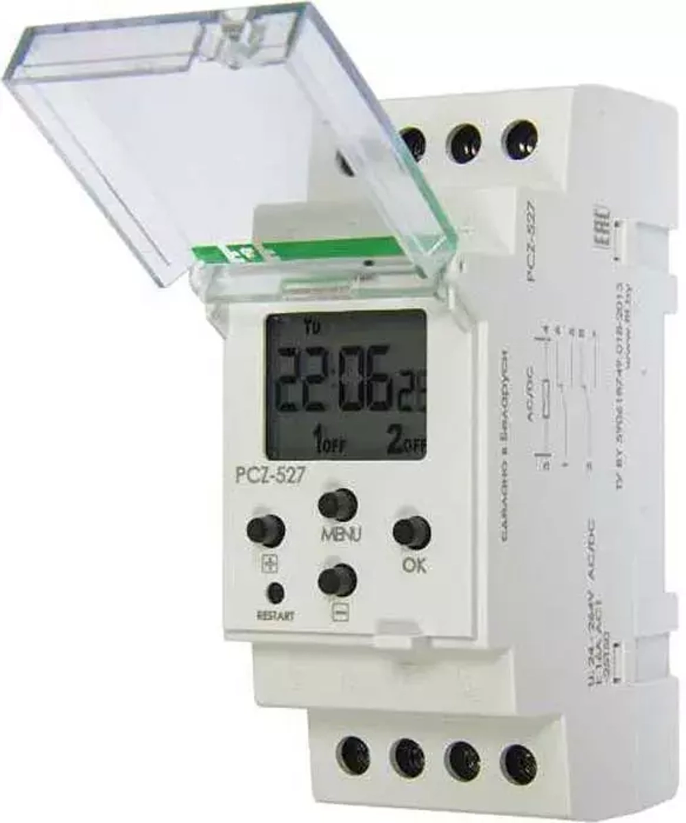 Реле времени астрономическое PCZ-527 2х16А 24-264В AC/DC 2 переключ. контакта IP20 2 канала