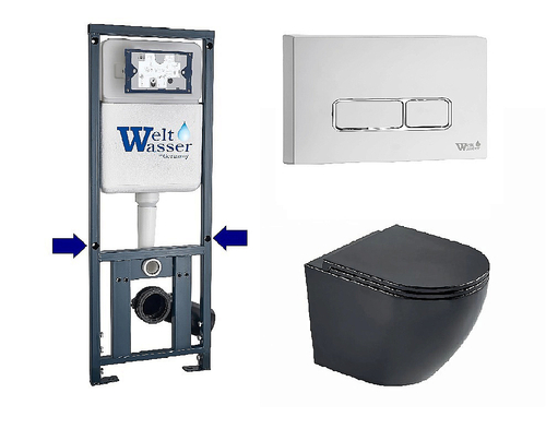 Унитаз подвесной WeltWasser WW MERZBACH 10000014144 с крышкой микролифт, безободковый, смыв торнадо, в комплекте с инсталяцией, черный матовый