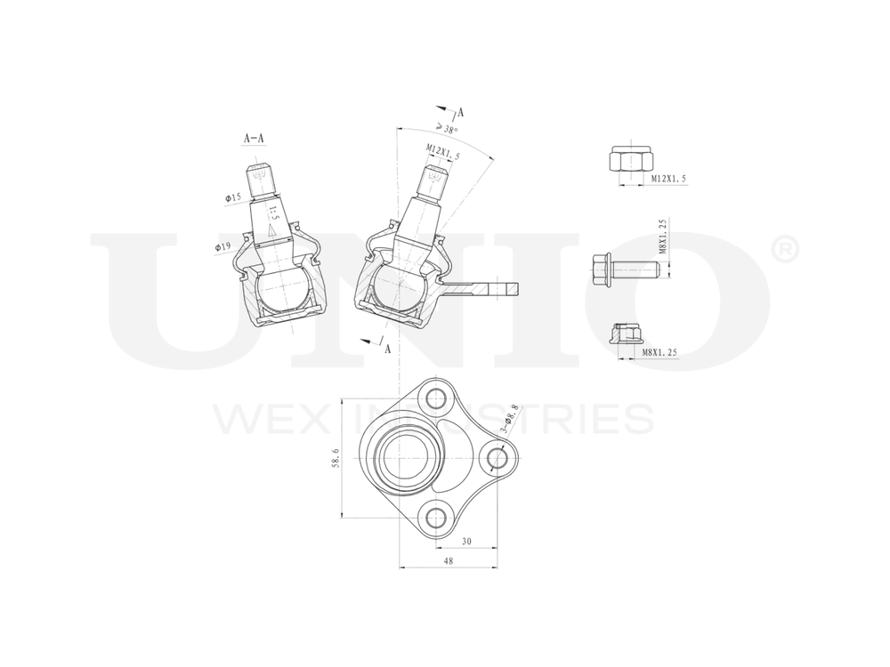 Опора шаровая передняя нижняя левая UNIO SSP-20042
