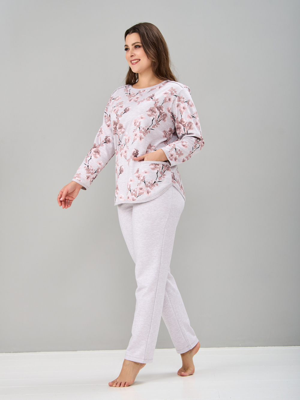 Костюм с брюками КБ-71/бежмеланж-кофецветы