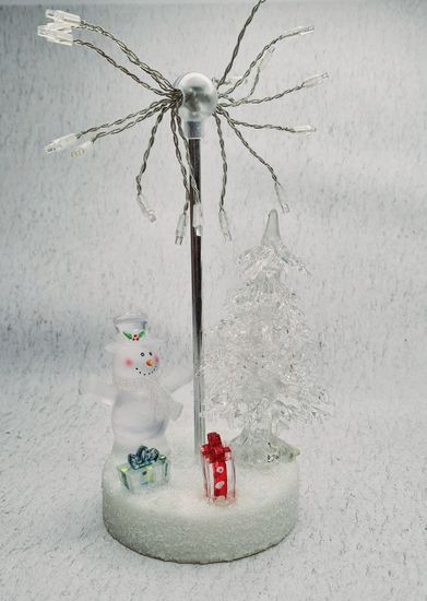 Новогодняя композиция елка и снеговик с подарками со светодиодами 13х11х22 см