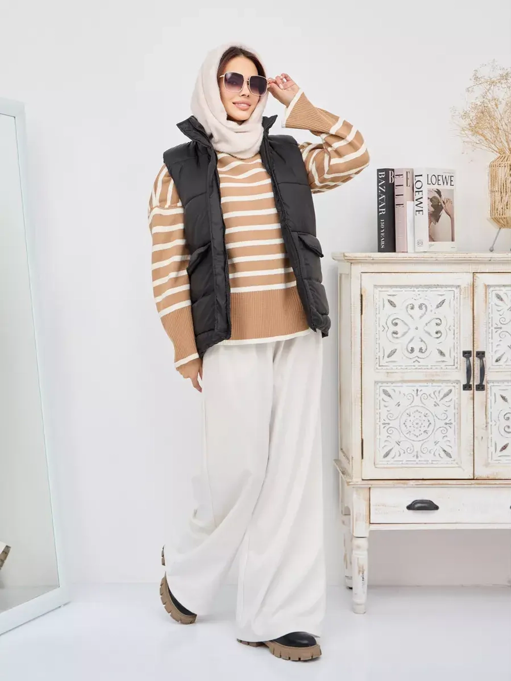 Капор зимний вязаный капюшон на флисе