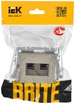 BRITE Розетка компьютерная двойная RJ45 кат.6 РК11-2-БрШ шампань IEK