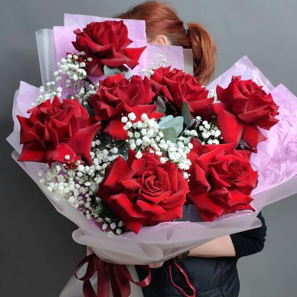 Букет из 7 французских роз сорта "Эксплорер" (Эквадор 60 см)