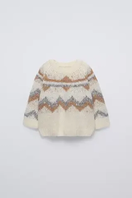 ZARA ЖАККАРДОВЫЙ СВИТЕР, СВЕТЛО-БЕЖЕВЫЙ