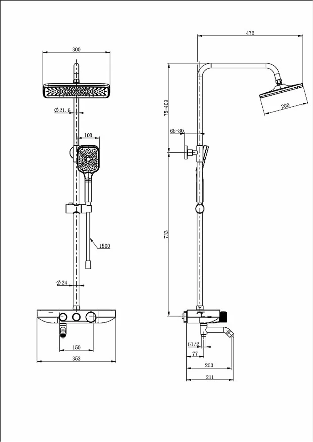 Душевая система с термостатом WONZON & WOGHAND WW-B3099-A-CR хром