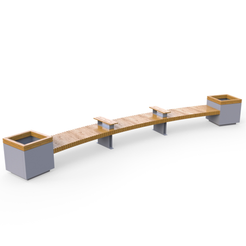 Лавка Rail Road 03 радиусная с 2-мя вазонами и подлокотниками