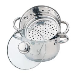 КАСТРЮЛЯ-ПАРОВАРКА AGNESS 2-Х ЯРУСНАЯ, 3 ПРЕДМЕТА, СЕРИЯ "CLASSIC" ДИАМЕТР=20СМ, 3,2Л (КОР=4ШТ.)